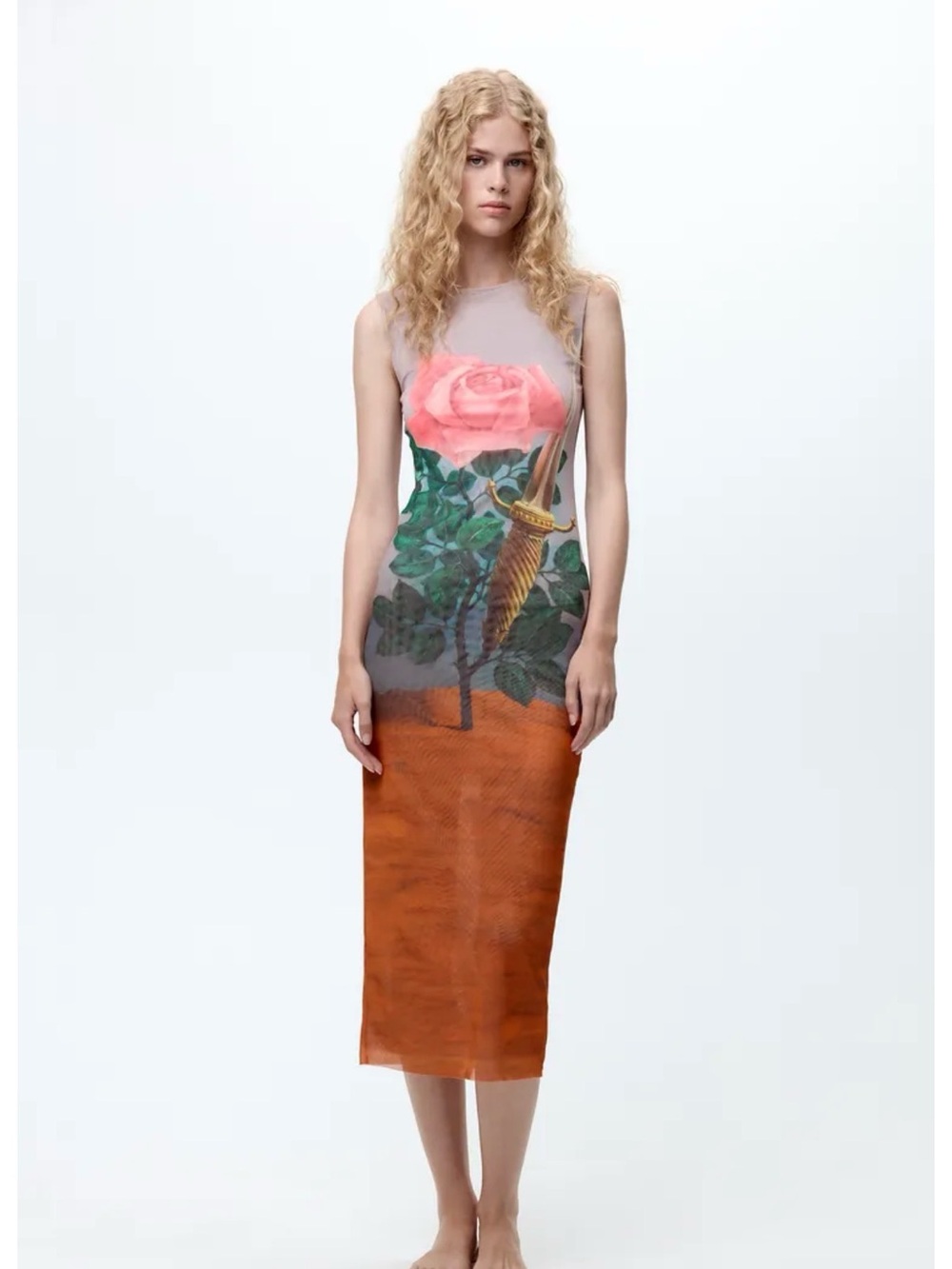 Zara Pink Rose and Burnt Orange Midi dress with bag 💼